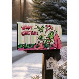 NEW Grinch Merry Christmas Magnetic Water Resistant Mailbox Cover 21x18"